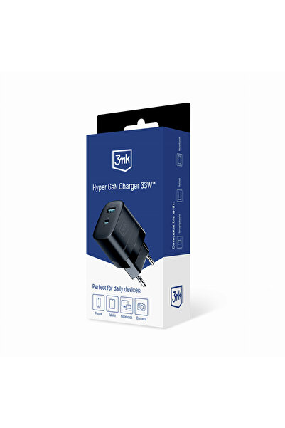 3MK ÎNCĂRCĂTOR DE REȚEA HYPER GAN CHARGER USB-A 18W, USB-C 33W NEGRU