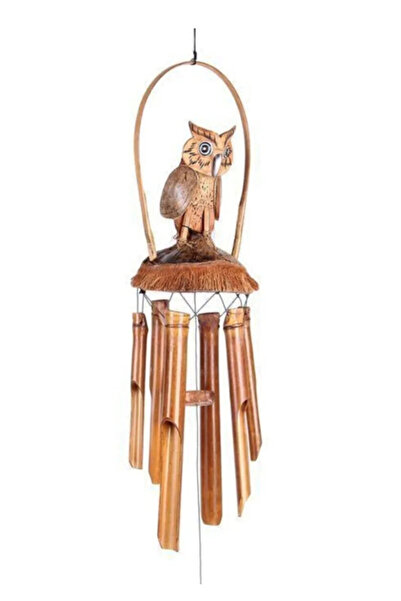 HEPBİMODA Coconut bambu El Yapımı Baykuş Rüzgar Çanı