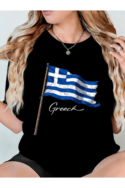 01THEONE Womens Tshirt Greek Flag Design Comfortable Crew Neck Machine Washab...