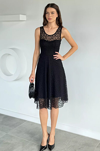 Aryena Black Short Lace Evening Dress