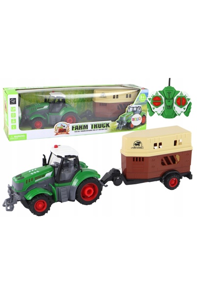 LeanToys Tractor RC, Tractor agricol telecomandat, Remorcă, Pilot 1:24