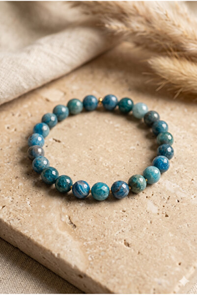 ZGNOVA Handmade Apatite Round Natural Stone Flexible Bracelet