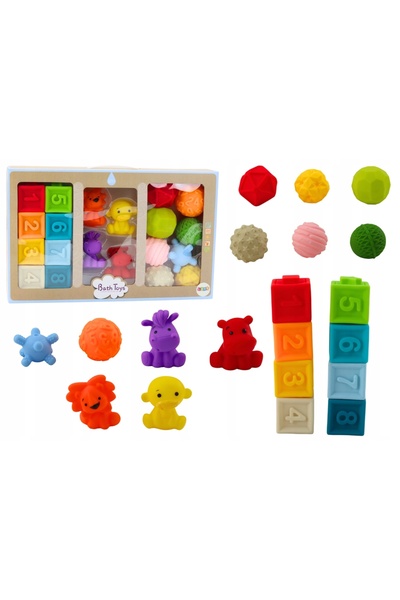 LeanToys Cuburi moi educative pentru baie, 20 de piese, forme de animale