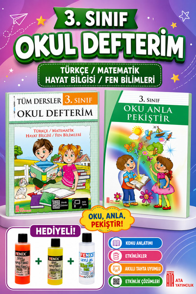 Ata Yayıncılık 3. Sınıf Okul Defterim + Oku Anla Pekiştir (Slime Set Hediyeli)