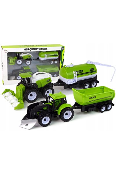 LeanToys Set de vehicule agricole: Tractor, Combină agricolă, Cisternă, Remorcă