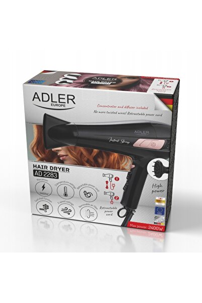 adler Uscător de păr cu concentrator și difuzor, 2400W, cablu retractabil de ...