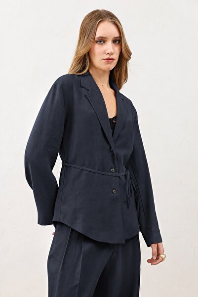 Antioch Navy Blue Draped Slim Jacket