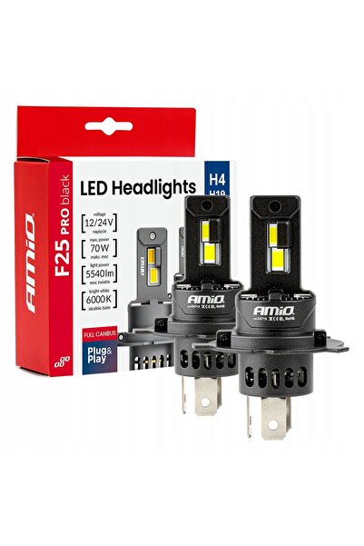 AMIOGO Becuri auto LED PRO BLACK FULL CANBUS H4 H19 70W 12V 24V Amio-04719