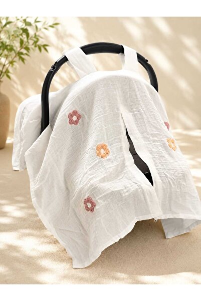 UmBaby Muslin Stroller Cover with Floral Embroidery – 100% Cotton Breathable ...