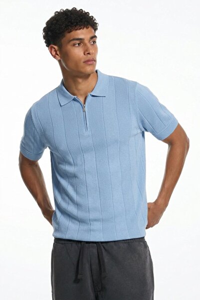 Maccali Men's Casual Striped Blue Polo Knitwear T-Shirt