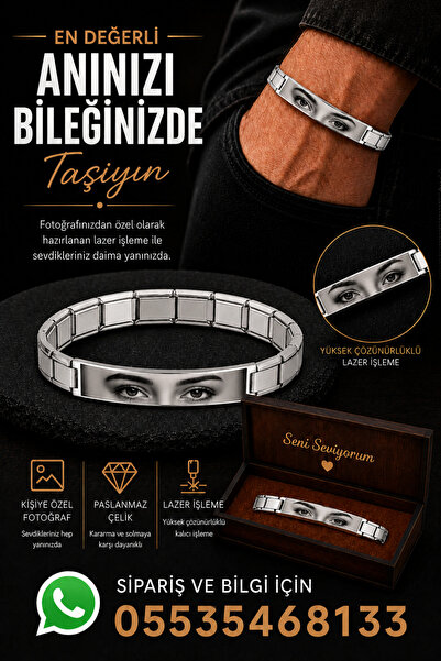 Steel Art Kuyumculuk Kişiye Özel Göz Resim Baskılı Paslanmaz Çelik Bileklik S...