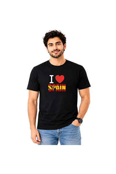 Yoo Street Men’s I Love Spain Graphic Printed T-Shirt – Spanish Flag Design M...