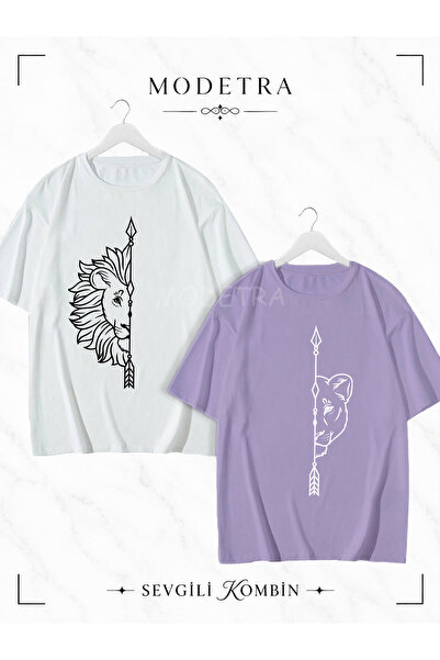 Modetra Women's Men's Female and Male Lion Arrow Design Front Printed Lover C...