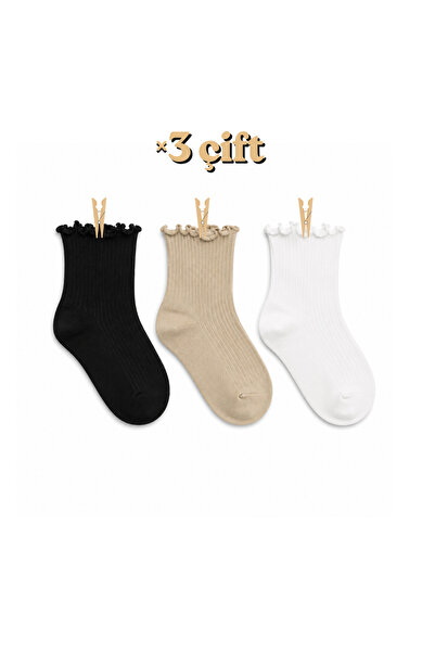 CARNAVAL SOCKS Curly Ruffle Women's Socks Set of 3 / Black Vanilla Set
