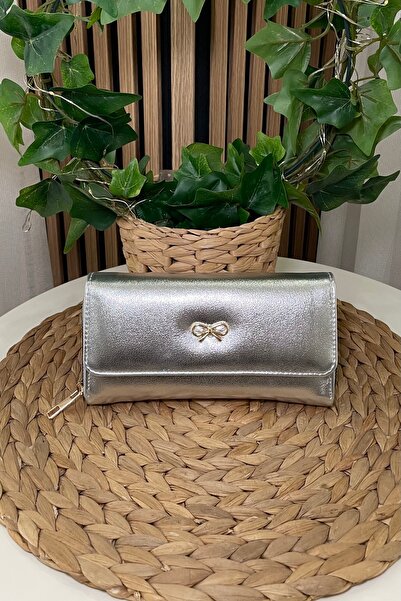 Fibag Women's Silver Wallet with Card Holder Detail and Phone Compartment, La...
