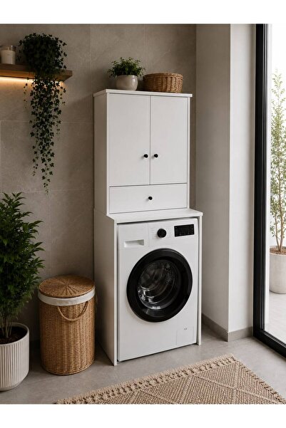 XX Canat Mobilya Çamaşır Makinesi Üstü Dolap | 2 Kapaklı 1 Çekmeceli Banyo Dü...