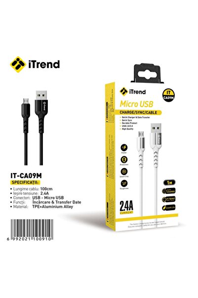 itrend Cablu USB-A la Micro USB iTrend, 1 m, Încărcare Rapidă 2.4A, TPE + Ali...