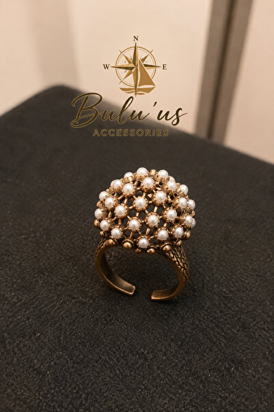 BULU'US ACCESSORIES Bronz İnci İşlemeli Ayarlanabilir Tasarım Yüzük Sevgiliye...