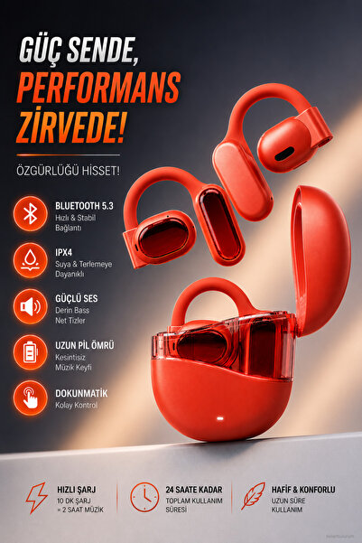 nelerbulurum Alev Turuncusu Kancalı Bluetooth Kulaklık 5.3 IPX4 Suya Dayanıkl...