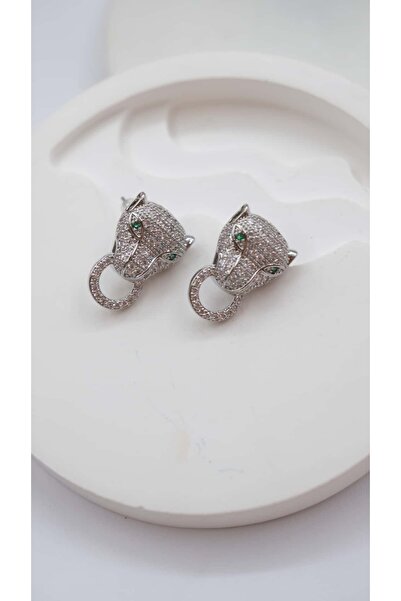 Jerie Silver Zircon Stone Tiger Earrings