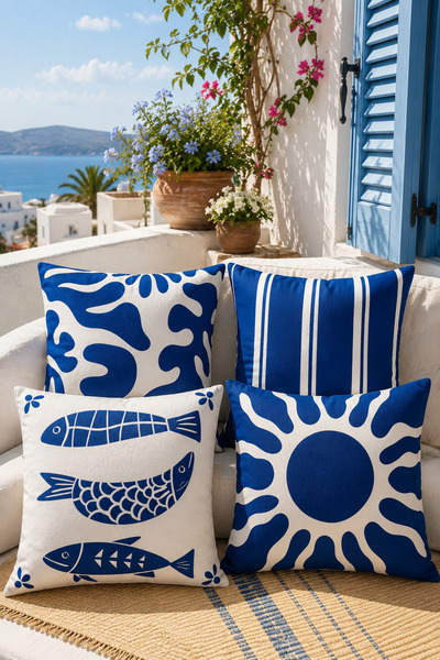 stellahomes Set of 4 Blue and White Decorative Throw Pillow Covers |   Medite...