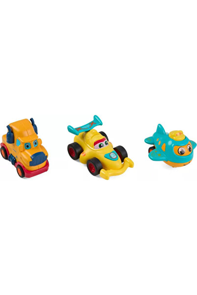 MomKi SET 3 VEHICULE ACTIONATE PRIN INERTIE- CAMION GALBEN, MASINA DE CURSE G...