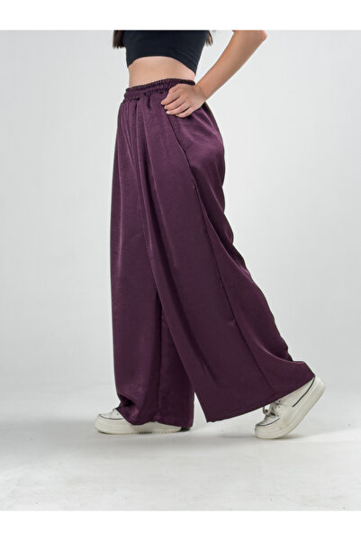COCOPELLI Burgundy Satin Women's Palazzo Trousers Coc3251