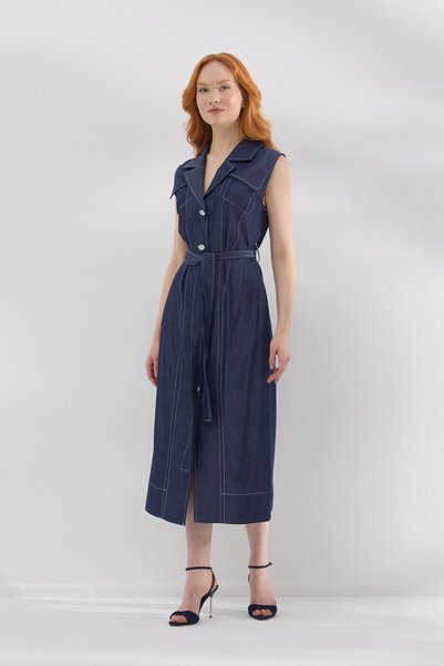 ONNO PRIVE Pocket Detailed Tencel Denim Dress Indigo