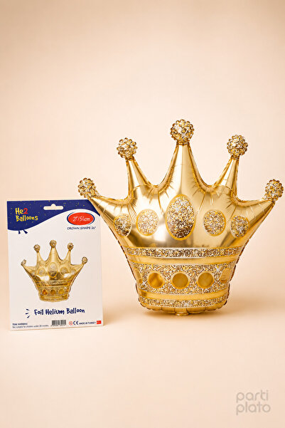 He2 Balloons Altın Taç Folyo Balon 21 İnç 54 cm, Gold Kral Kraliçe Prens Pren...