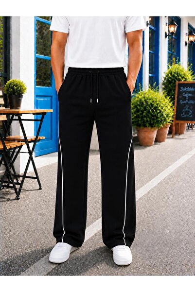 WAFRA Men's Combed Cotton Front-Piped Baggy Sweatpants (Seasonal)