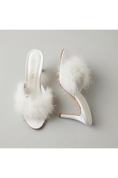 PATALYA Ecru Goose Feather Women's Slippers 630-1