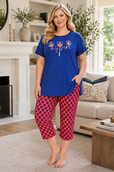 tarzımsüper Plus Size Elastic Waist Comfort Model Viscose Cotton Women's Capr...