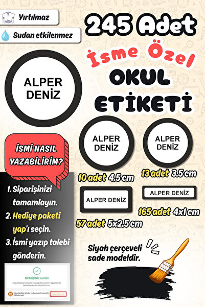 Sticker Ekspres Okul Etiketi Siyah Çerçeveli Sade Kalem Defter Etiketi Özel İ...