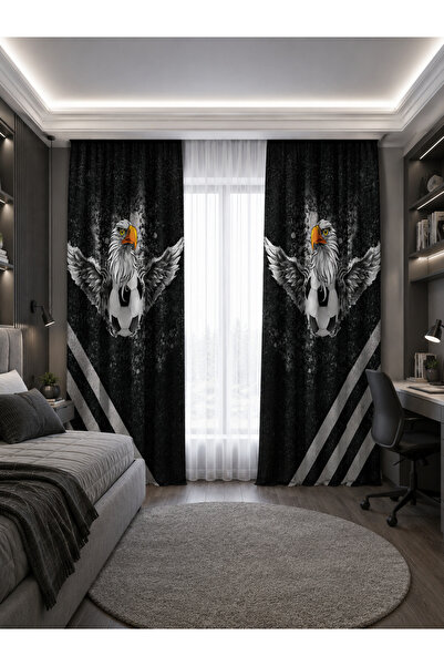 HOMESSA Fan Black and White Double Winged Children's Room Background Curtain