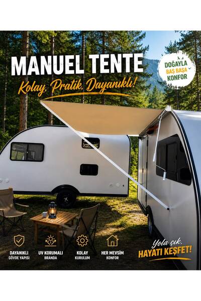 GETİRGES Manuel Kollu Karavan Tentesi Su Geçirmez Yüksek Kaliteli 200x250 cm