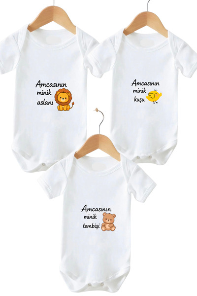 ARELSTORE %100 Pamuklu Bebek Body-3’Lü Amca Seti-Yazılı Zıbın