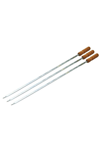 Livenda Wooden Handle Chicken Skewer - Narrow Flat - Metal - 50 cm