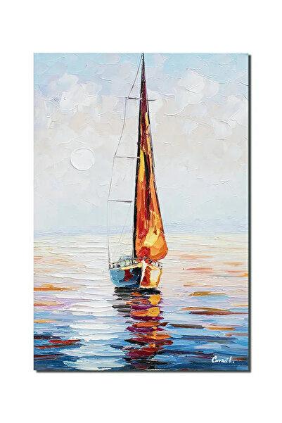 artnova Hand-painted sailboat painting, Calm, 60x40cm oil on canvas in 3D eff...