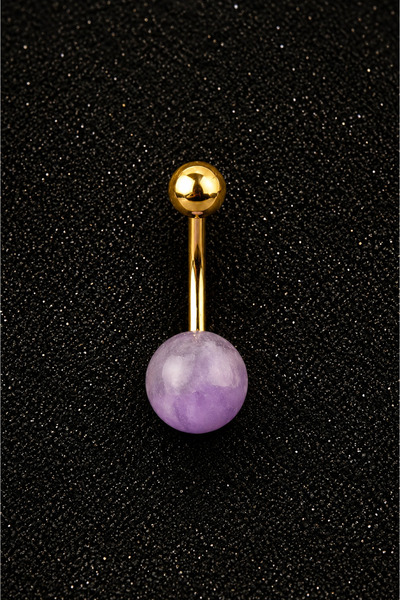 ömay takı 8mm Amethyst 10x1,6mm 316L Cerrahi Çelik Göbek Piercing