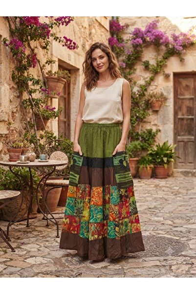 AYASOFYA OTANTIK Women's Nepalese Ethnic Patterned Skirt with Elastic Waist a...