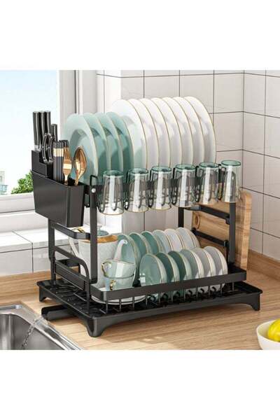 NOVOLAN Dish Drying Dish Rack Drain Rack Drying Stand Wrought Iron Double-Lay...