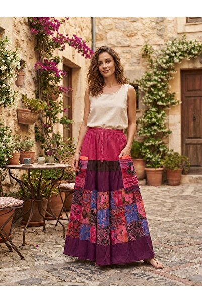 AYASOFYA OTANTIK Women's Nepalese Ethnic Patterned Skirt with Elastic Waist a...