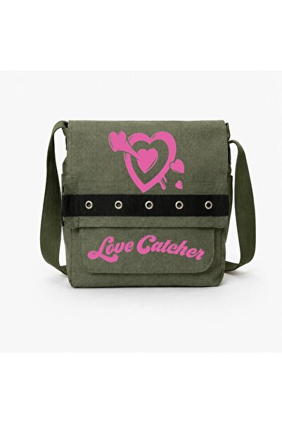 Minga London Lovecatcher Printed Khaki Eyelet Messenger Bag