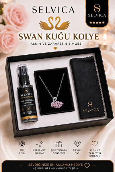Selvica 316L Steel Pink Swan Necklace and 316L Steel Jewelry Cleaning Lotion ...