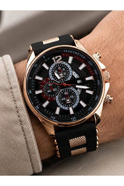 Weluxa Men's Wristwatch with Silicone Strap, Rose Gold Color, Classic and Spo...