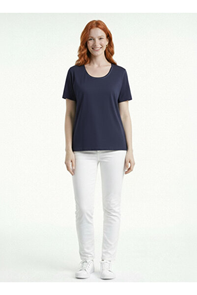 Neden Tekstil Women's Navy Blue Basic Round Neck Short Sleeve T-Shirt