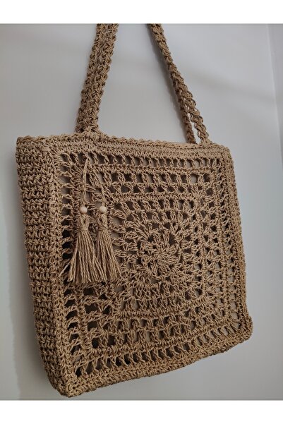 zümal tekstil tasarım Designed Hand-Knitted Large Size Paper Rope Bag
