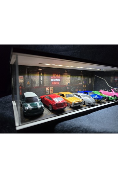 Dekoratif DJM1.64 Diorama Model Araba Standı Usb Ledli 7 Araçlık Hotwheels Mini Gt Koleksiyon