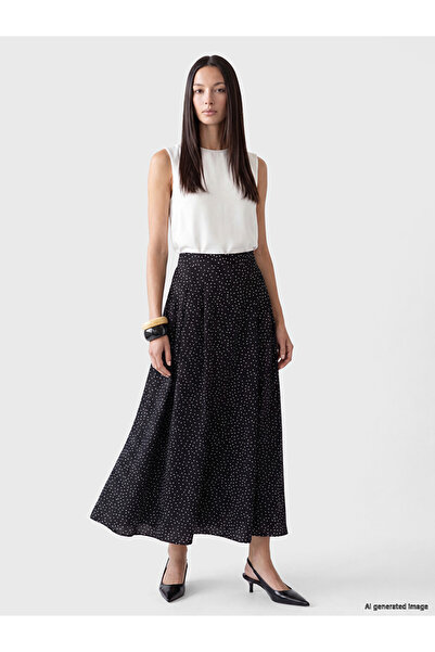LC Waikiki Black Zippered Polka Dot Flared Skirt