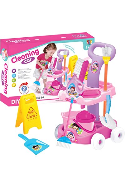Toybox مجموعة عربة تنظيف للأطفال، لعبة تمثيلية مع مكنسة، مجرفة، ممسحة، ودلو ل...